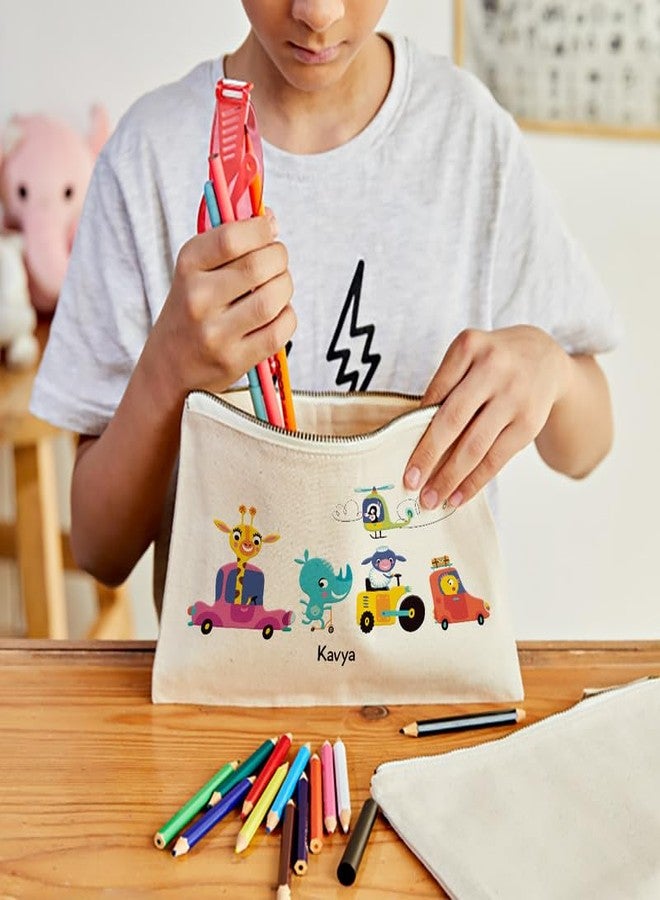 Zooboo Catch All Pouch Personalized with Kid's Names, 100% Cotton with Zipper, Pencil Pouch for Boys and Girls, School Supply Stationery Box Organizer for Students Lets Travel - Image 2